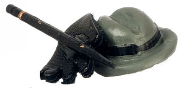 Dollhouse Miniature Hat, Gloves, Cane--(Cane 2-1/2"L)